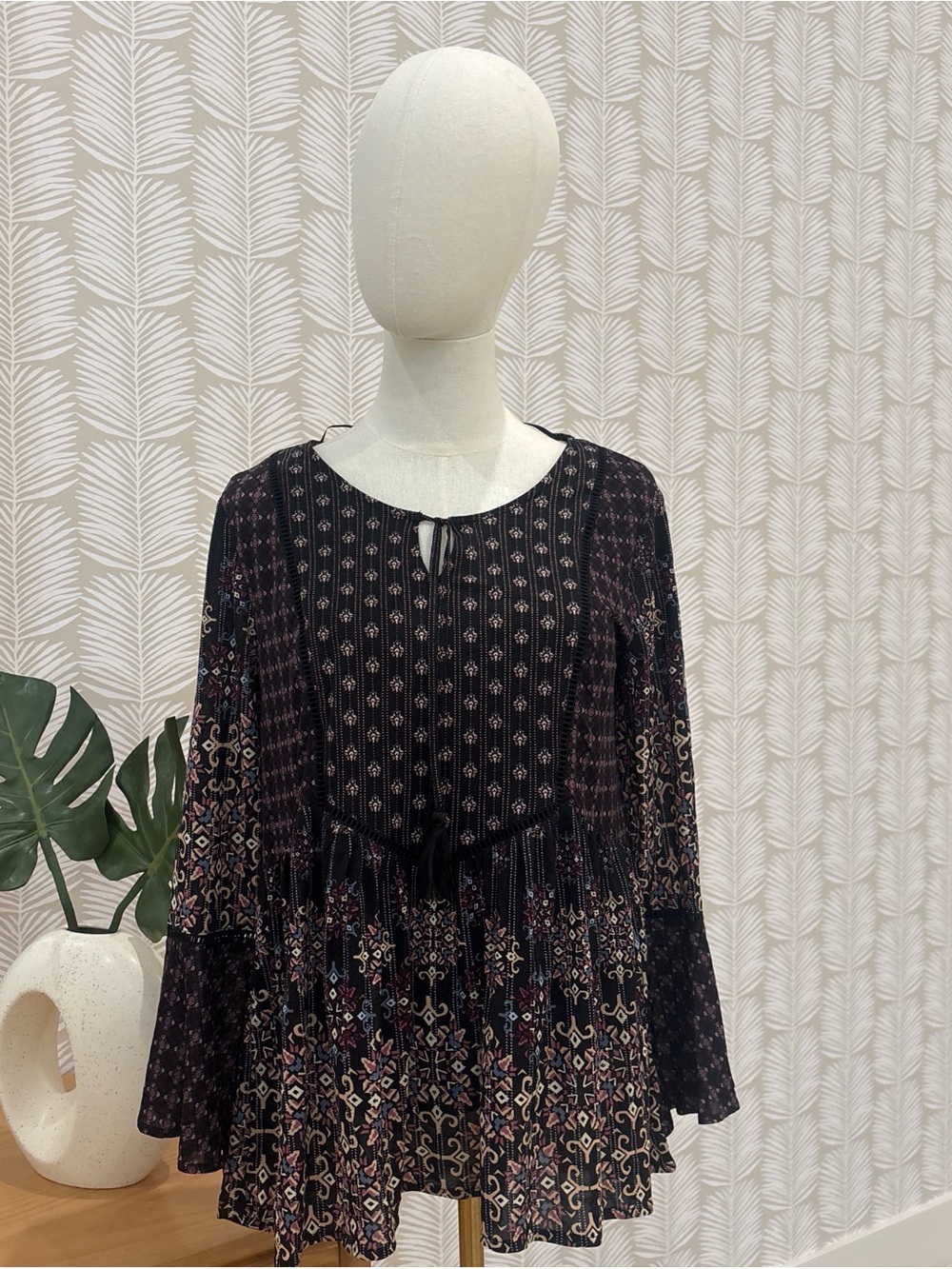 Style & Co. Navy Floral-Print Peasant Top